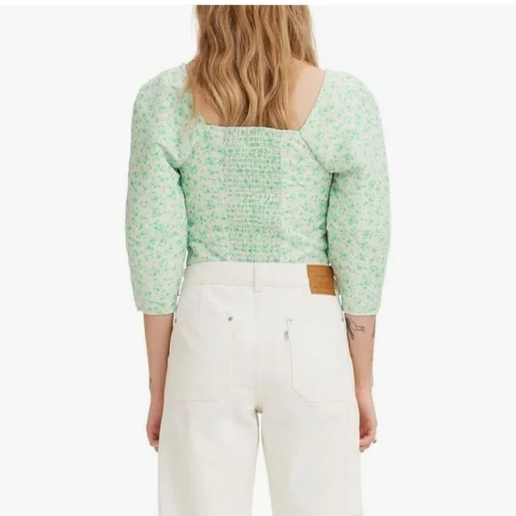 Levi’s Puff Sleeve Floral Crop Top Size Large - Picture 4 of 7